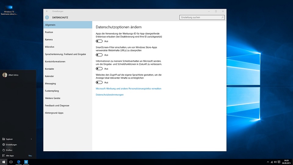Windows 10 Datenschutzeinstellungen