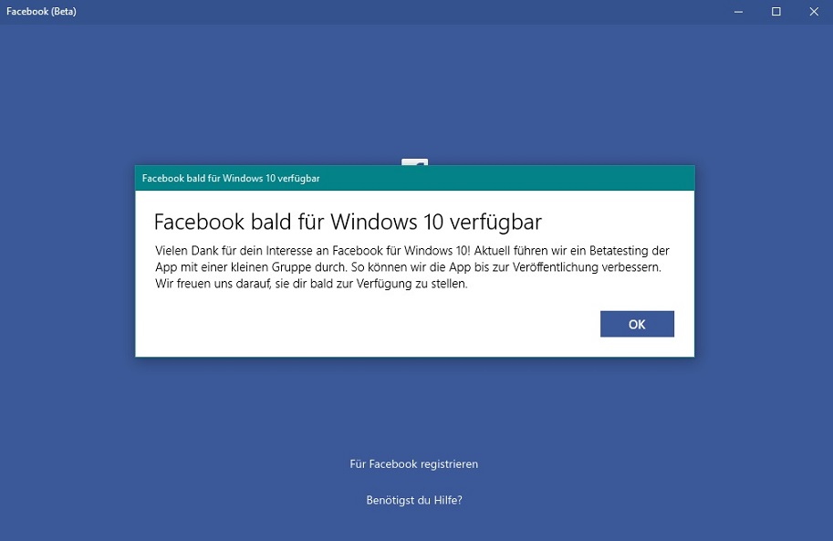 Facebook Beta Windows 10 Desktop