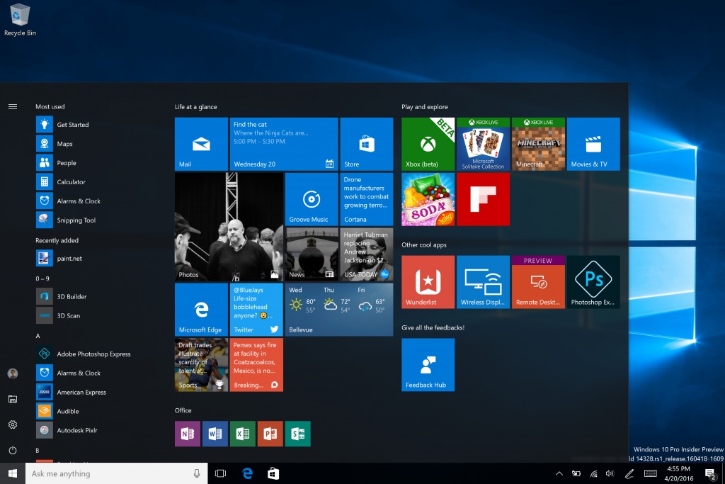 Startbildschirm Windows 10 14328