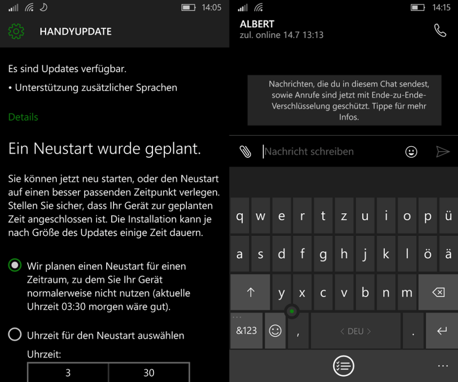Windows 10 Mobile 10586 Tastatur Schweiz Umlaute Update