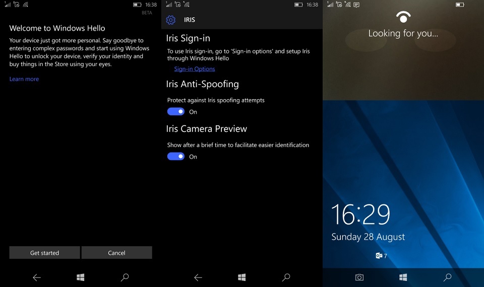 HP Elite X3 Screenshots Irisscanner