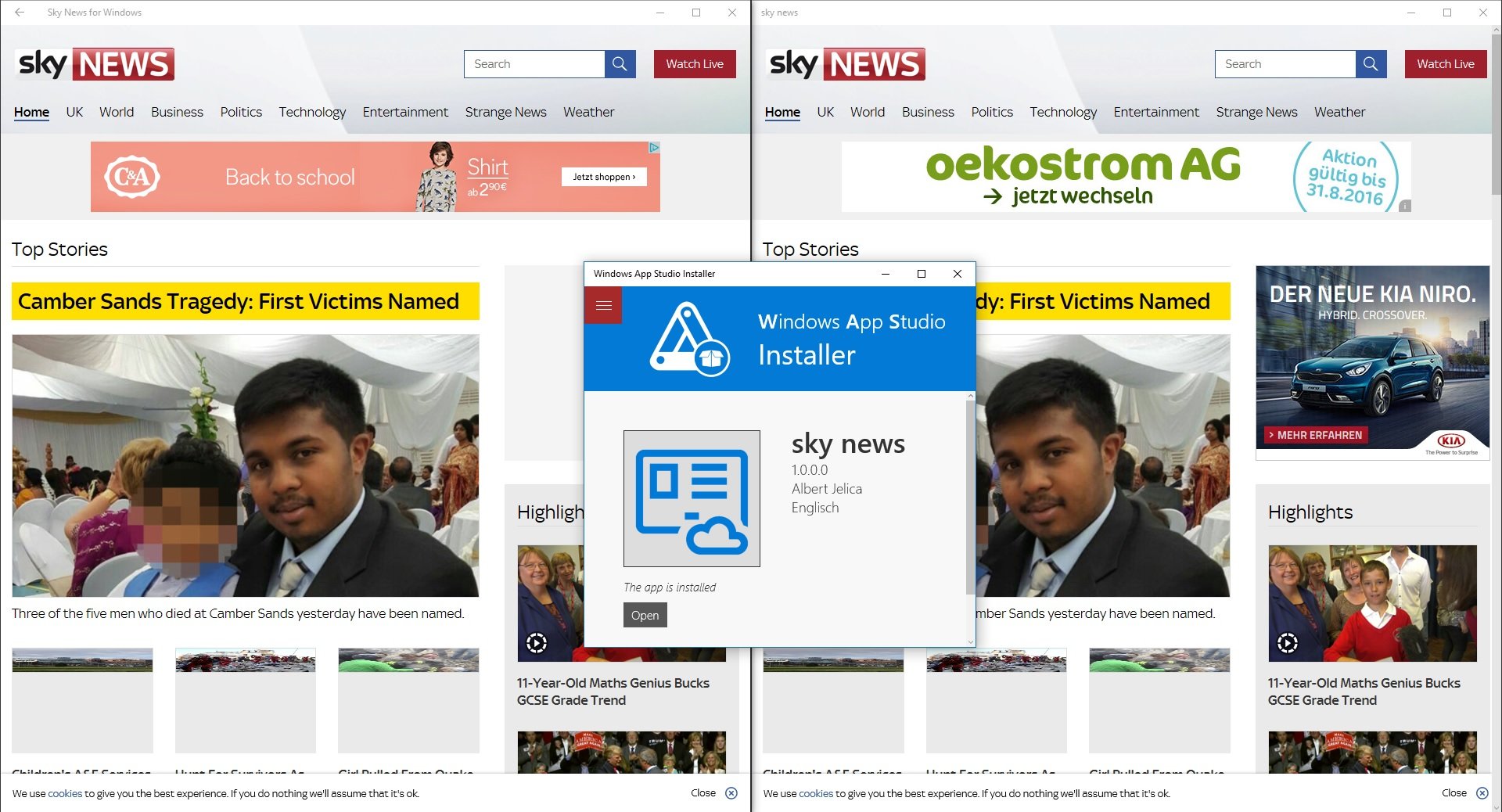 sky news vs sky news app studio
