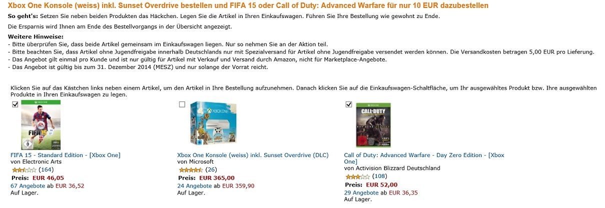 Amazon weiße Xbox One Deal FIFA 15 CoD AW