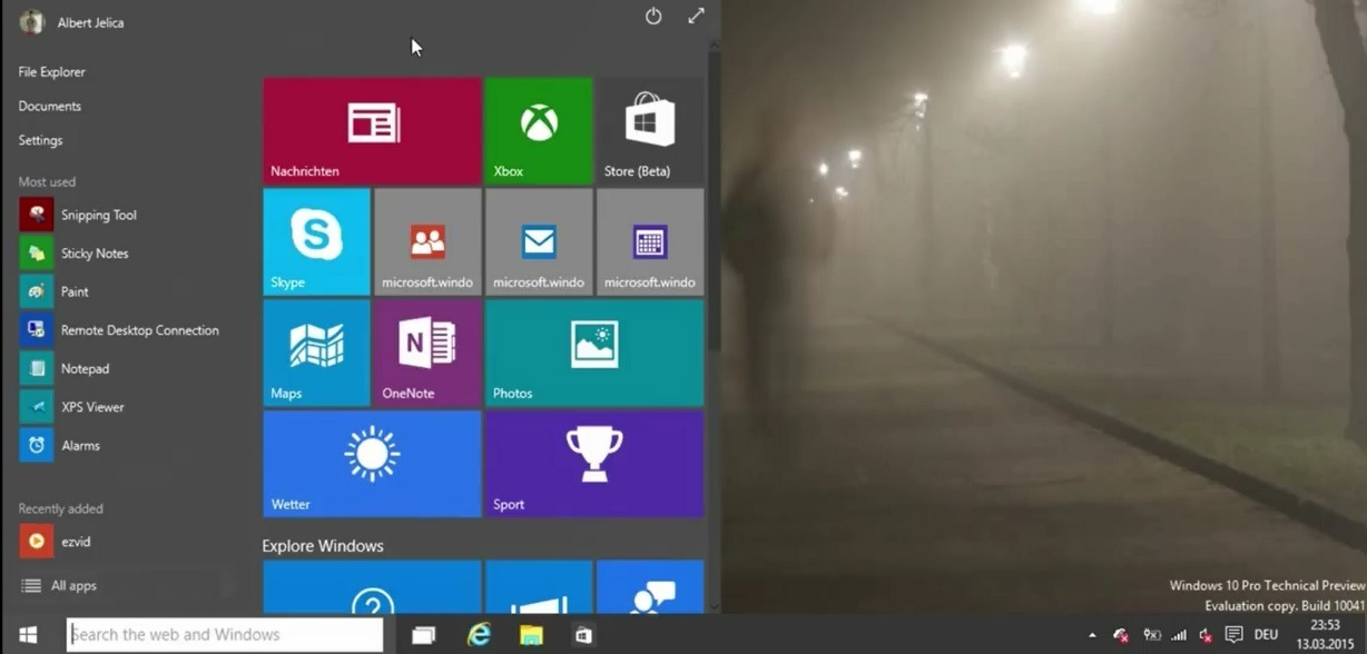 Windows 10 Build 10041 Startmenü