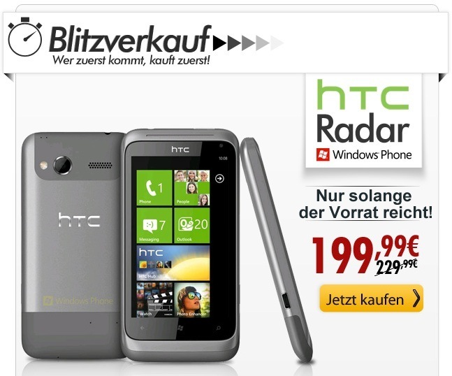 Deal: HTC Radar für nur 199€