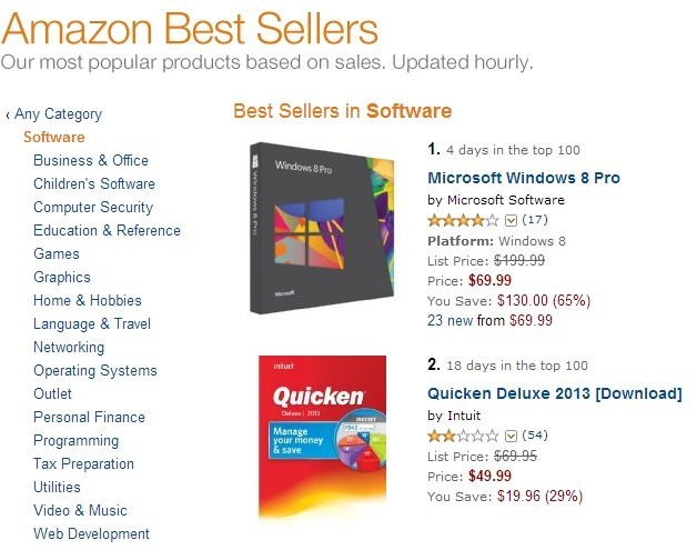 Windows 8 dominiert die Bestseller-Listen von Amazon