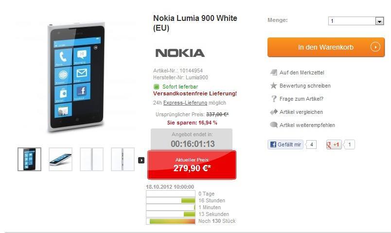Deal: Nokia Lumia 900 für 279,90 Euro!