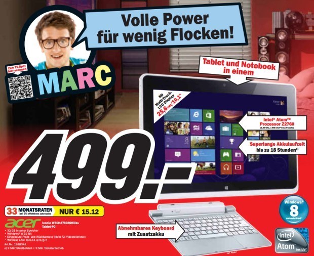 Acer Iconia W510 jetzt bei Media Markt zum Preis von 499 Euro