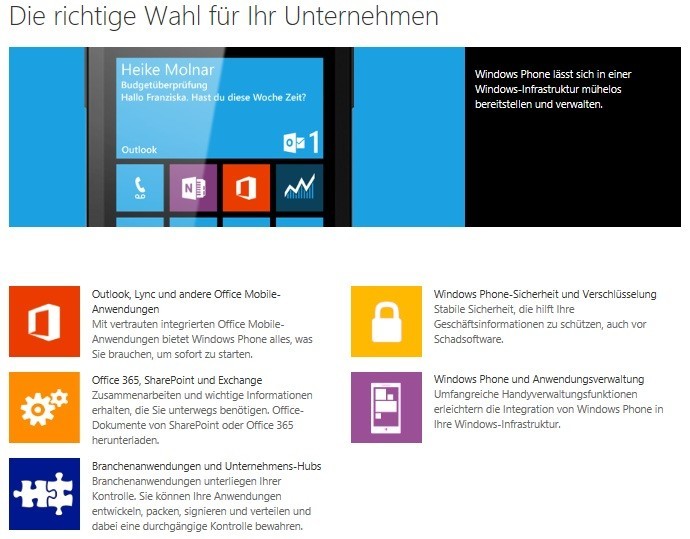 Microsoft startet Info-Website für Windows Phone im Unternehmensbereich
