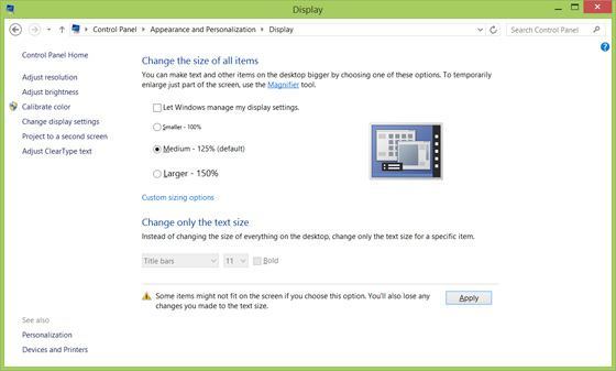 Windows 8.1 Pro Preview 9385 erlaubt automatische Skalierung im Desktop-Modus