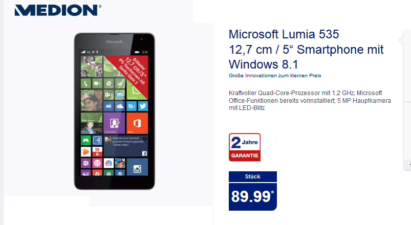 Mal wieder ein Aldi-Angebot: Lumia 535 ab dem 28. Mai für 89,99€