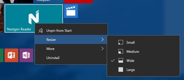 Windows 10 10565 Kontextmenü Live-Tile Größe