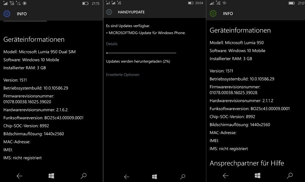 Microsoft Lumia 950 Firmware Update Februar 2016