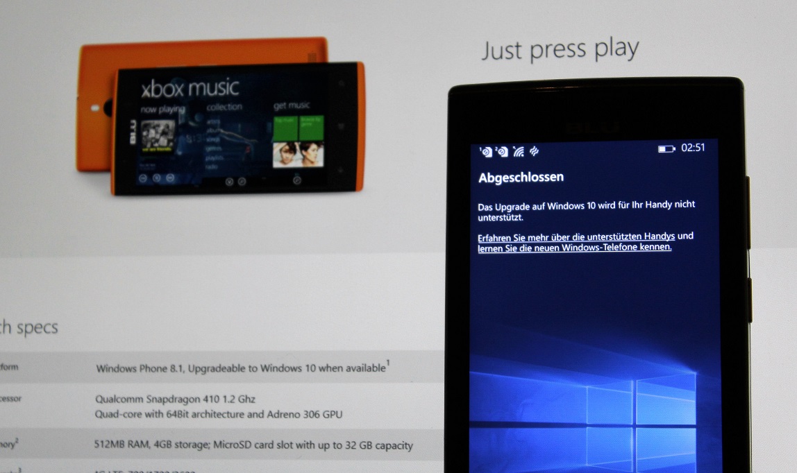 Nachgehakt: BLU & Microsoft bewarben BLU Win JR als "upgradefähig auf Windows 10 Mobile"