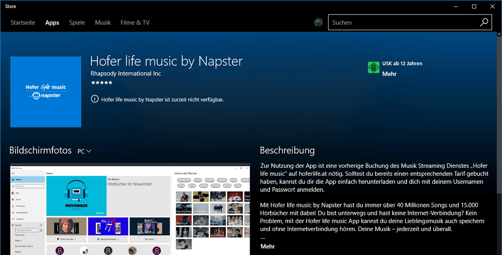 Napster für Windows 10 & Windows 10 Mobile im Store gelistet