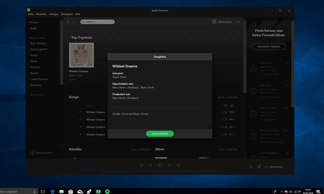 Spotify-Update für Windows 10 zeigt Song-Mitwirkende an