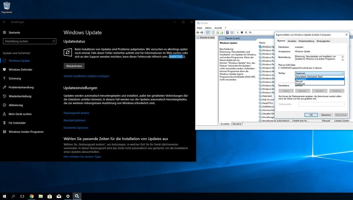 Lösung: Windows Update Fehler 0x80070422 beheben