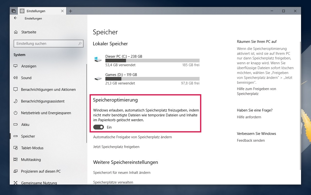 Windows 10 Speicher voll & Speicherplatz bereinigen