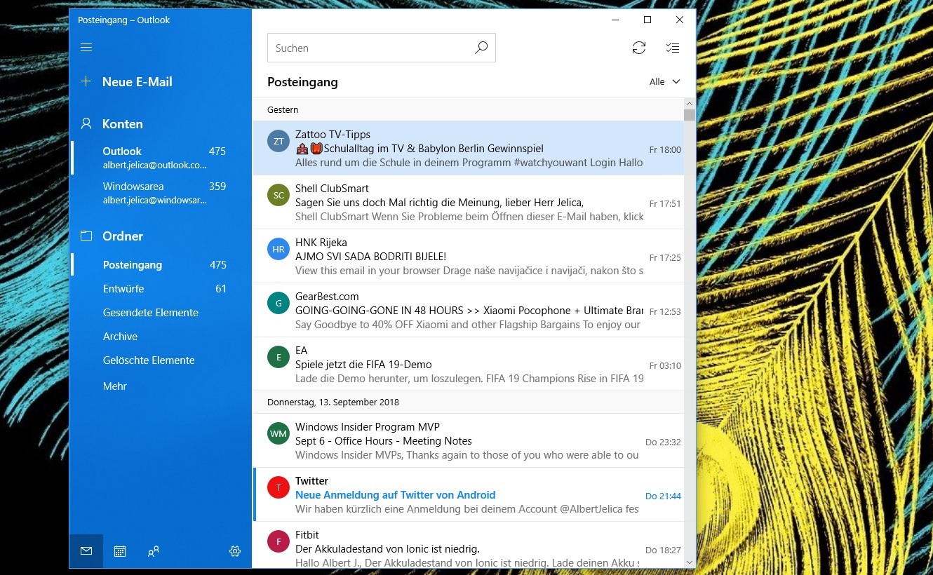 Windows 10 Mail-App: Lesebereich wird abschaltbar sein
