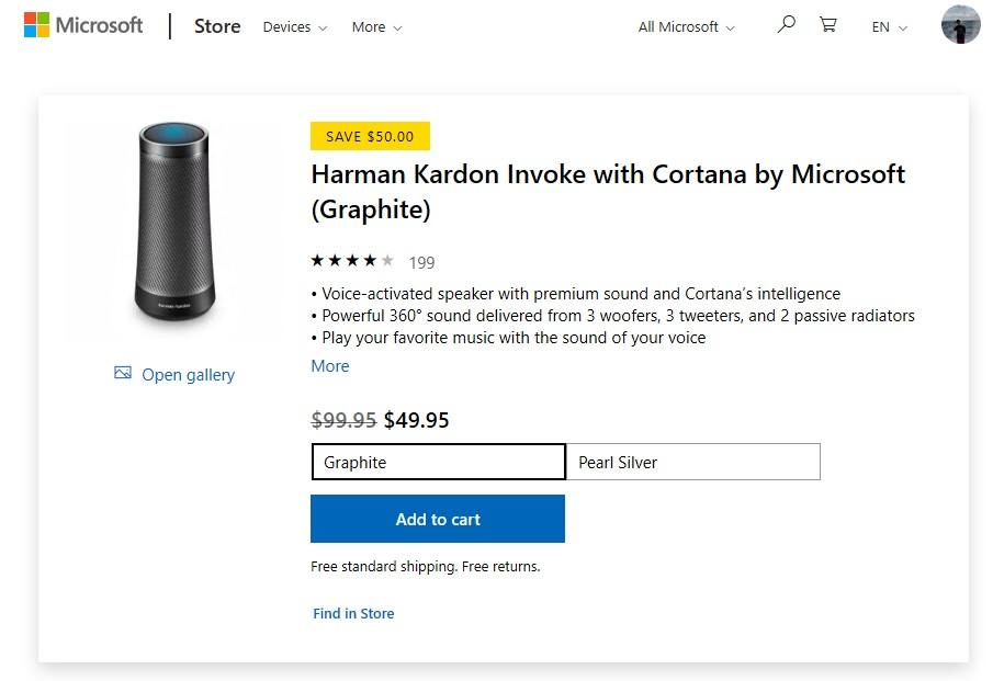 Spottpreis: Microsoft verkauft Harman Kardon Invoke für 49,99 Dollar