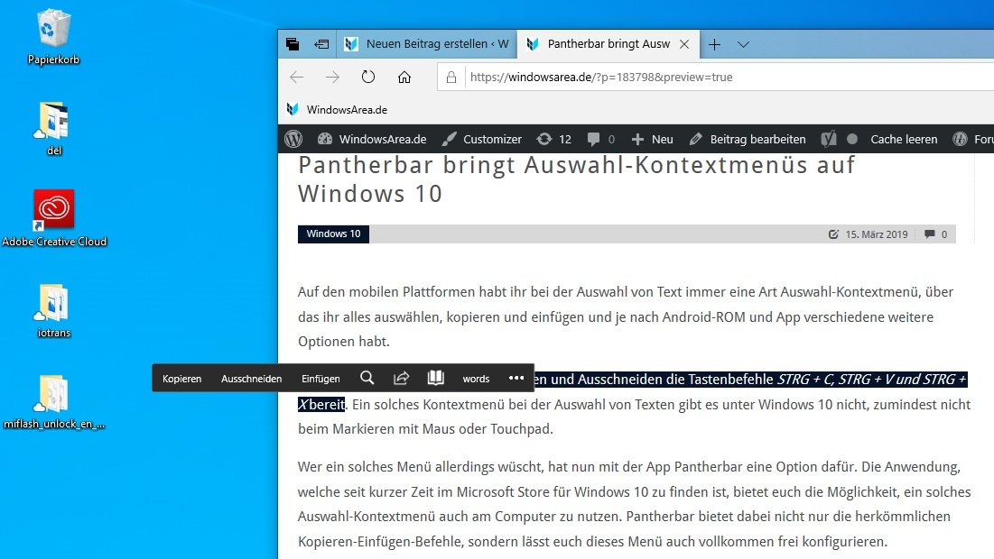 Pantherbar Bringt Auswahl Kontextmenus Auf Windows 10