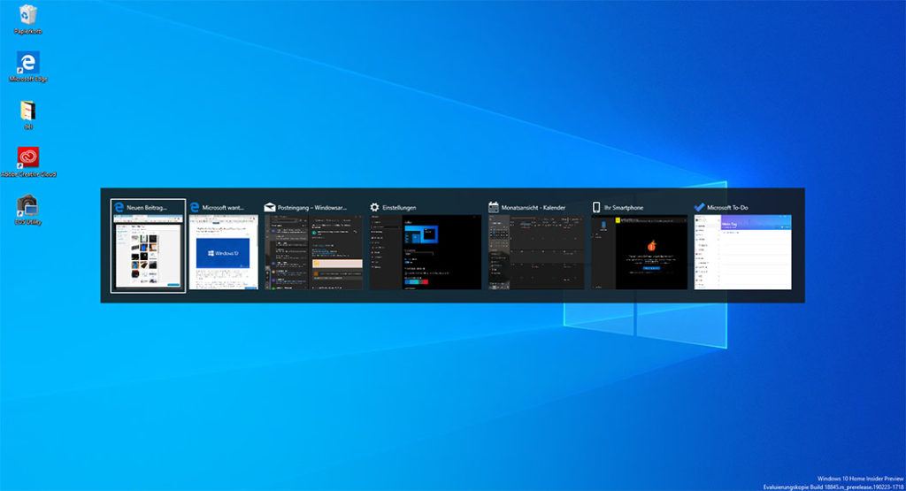 Dieser Screenshot zeigt das Alt + Tab Menü von Windows 10