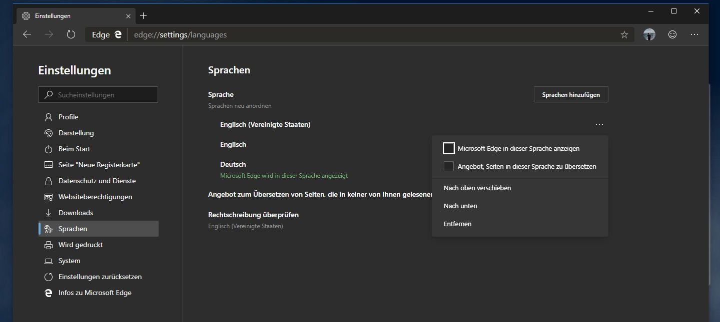 Microsoft Edge Canary: Sprache auf Deutsch ändern nun möglich