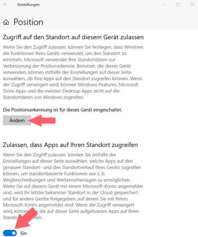 Windows 10 Positionsdienste