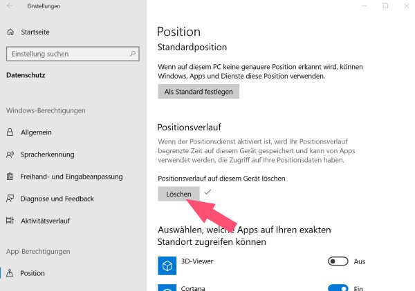 Windows 10 Positionsverlauf löschen