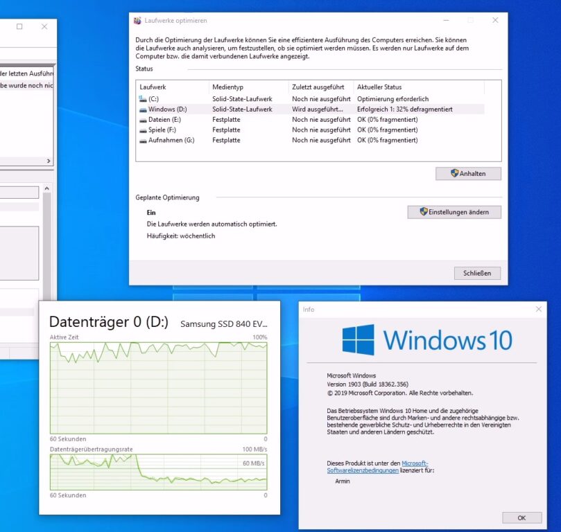 Windows defragmentiert SSD unter Windows 1903. 