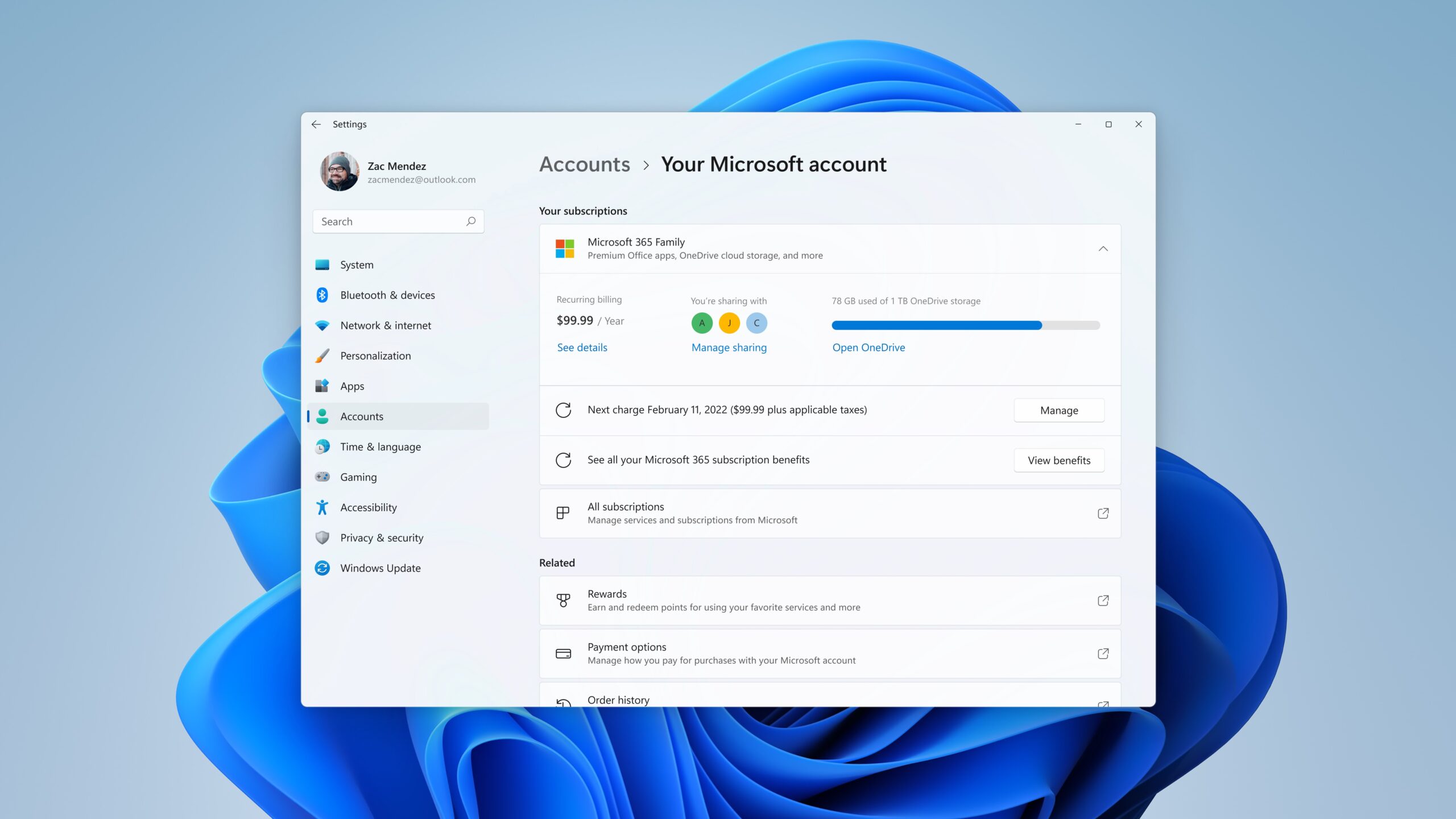 Windows 11 erhält Microsoft Konto-Übersicht in den Einstellungen