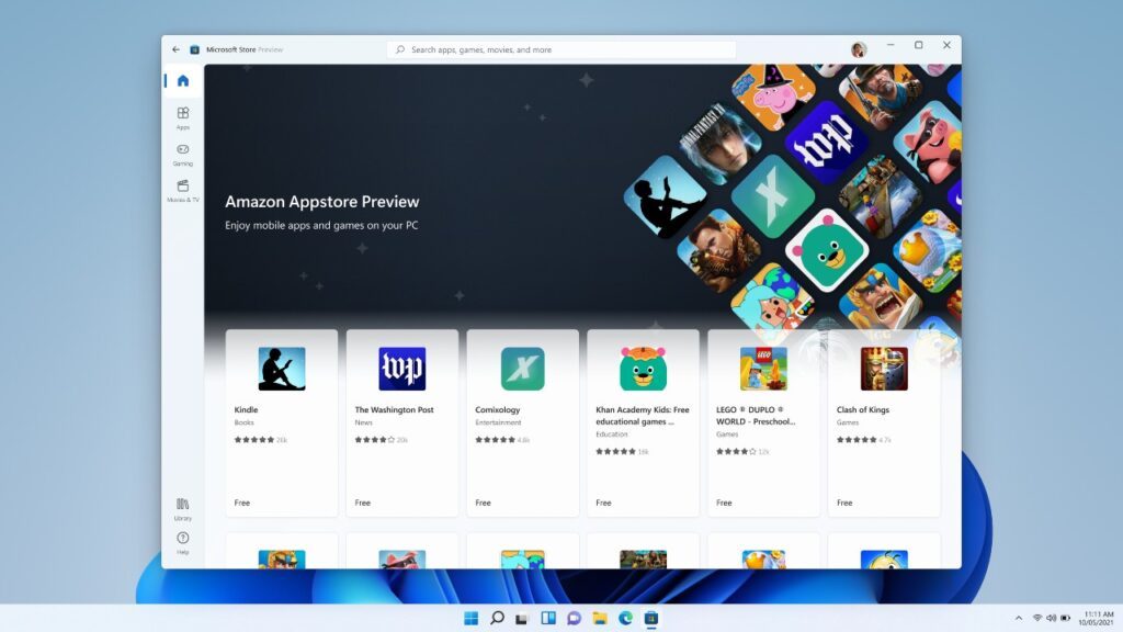 Microsoft Store App mit geöffneter Android-App-Sammlung