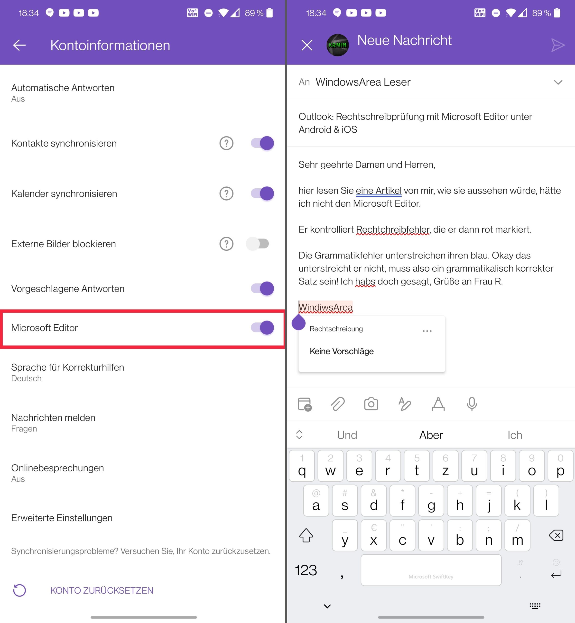 Outlook: Rechtschreibprüfung mit Microsoft Editor unter Android & iOS