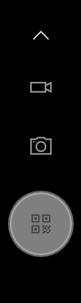 Screenshot der rechten Seite von der Windows Kamera-App, wo alle Modi übereinander aufgelistet sind als runde Kreise. Aktuell aktiviert ist der QR-Code-Modi.