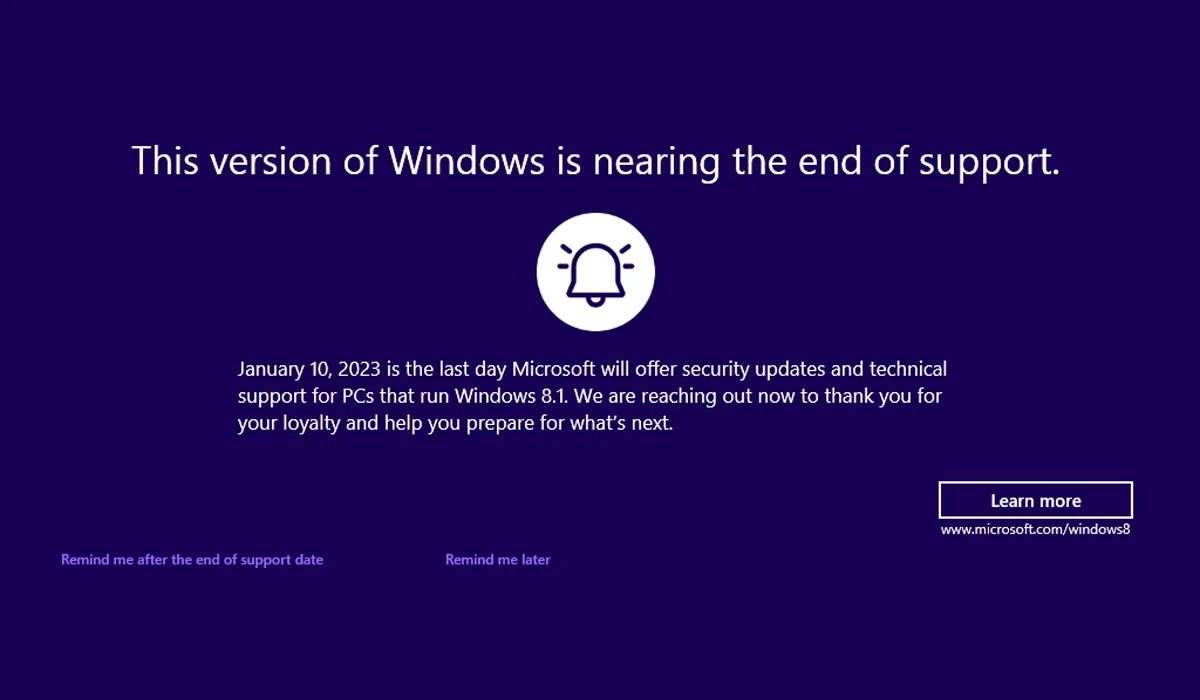 Windows 8.1 Nutzer bekommen Warnungen zum nahenden Support-Ende