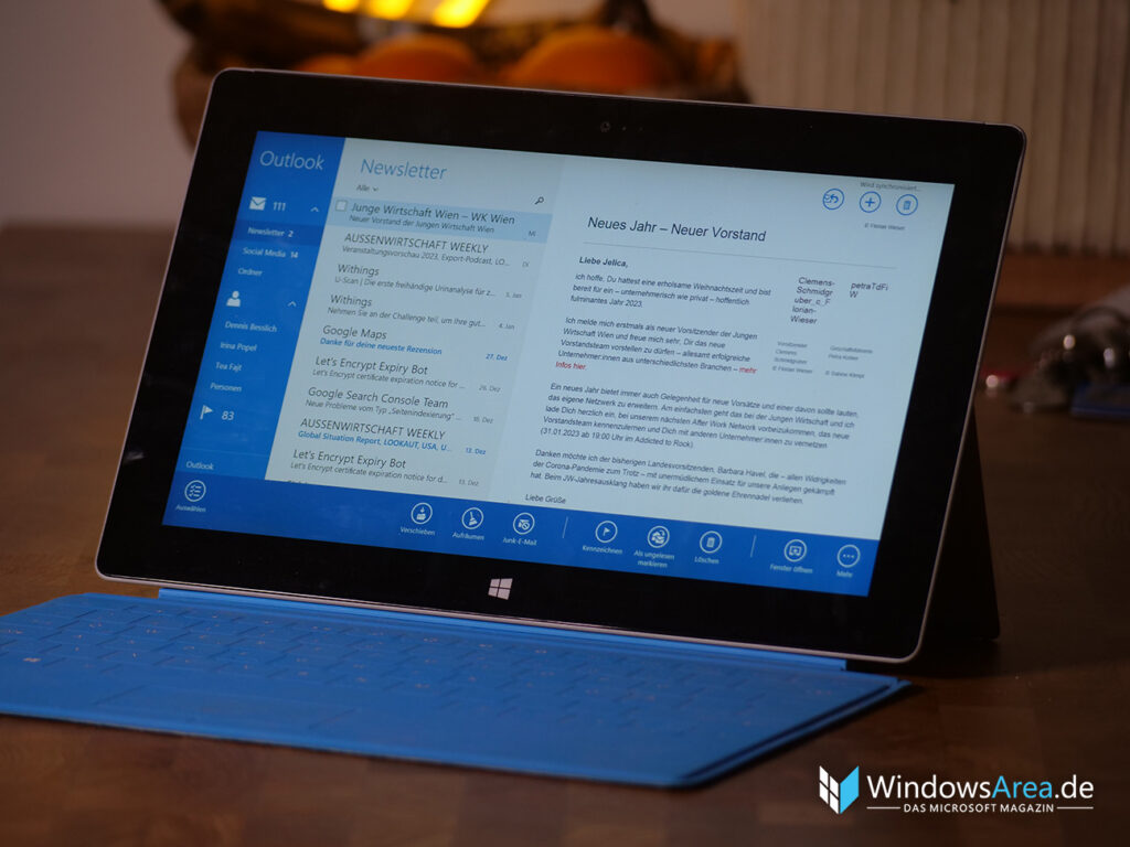 Windows 8 Mail-App auf einem Microsoft Surface RT 2