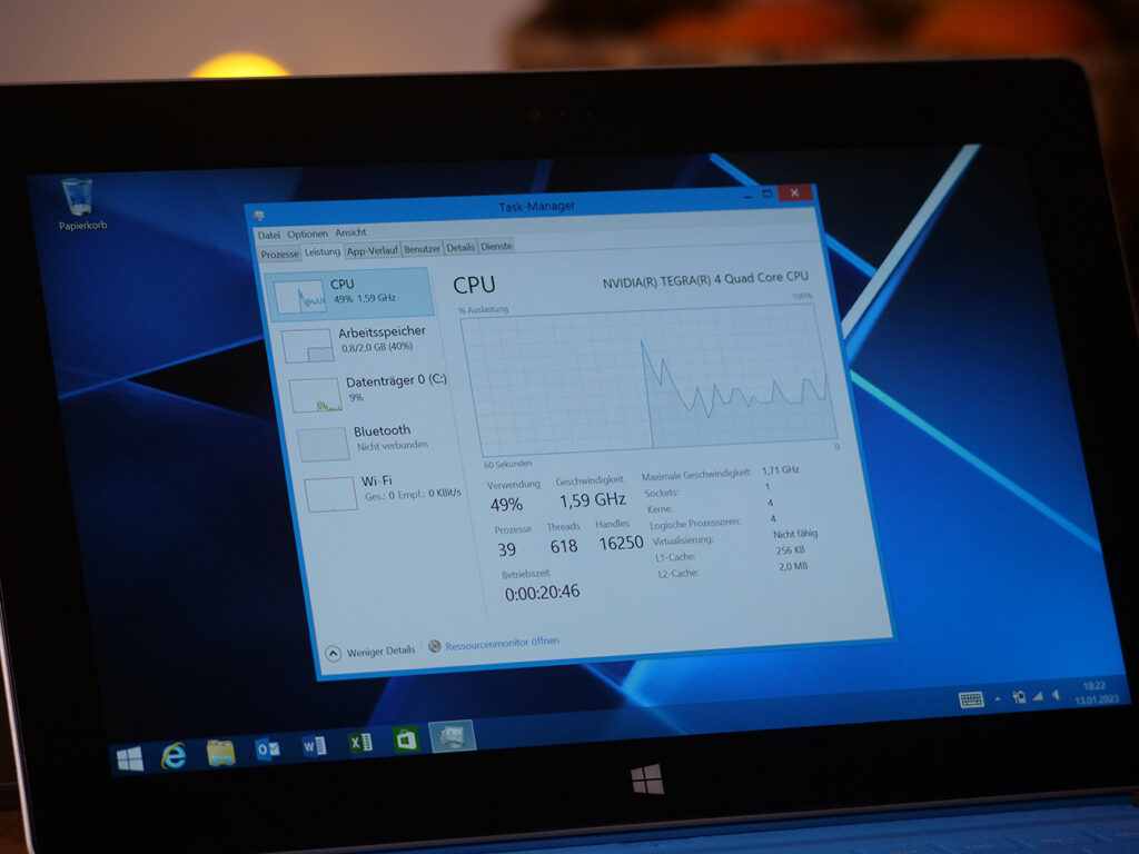 Windows 8 Task-Manager auf einem Microsoft Surface RT 2