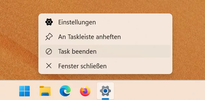 Task beenden Schaltfläche im App-Kontextmenü von Windows 11
