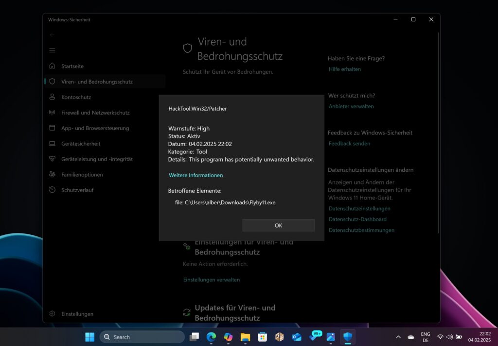 Microsoft markiert Flyby11 fälschlicherweise als Virus